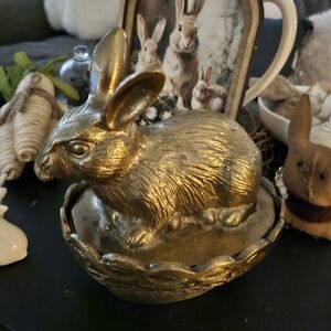 Gold Bunny Figurine Candy Dish